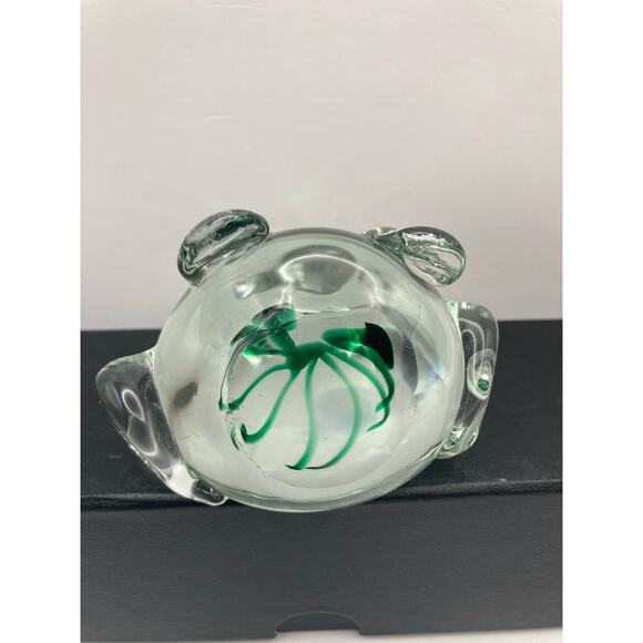 Vintage Clear Glass Art Frog with Green Swirls Paperweight 3" Tall - Picture 6 of 7